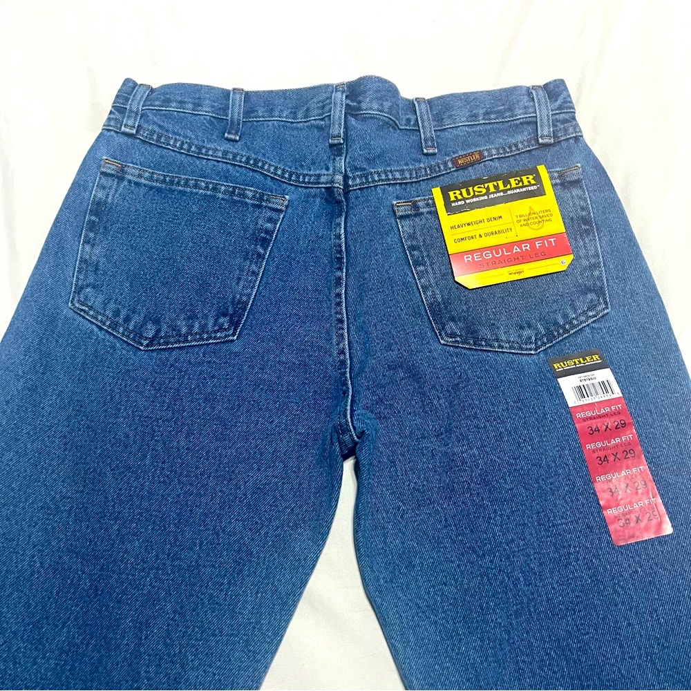 Rustler Heavyweight Denim Jeans – Regular Fit Straight Leg Size 34x29